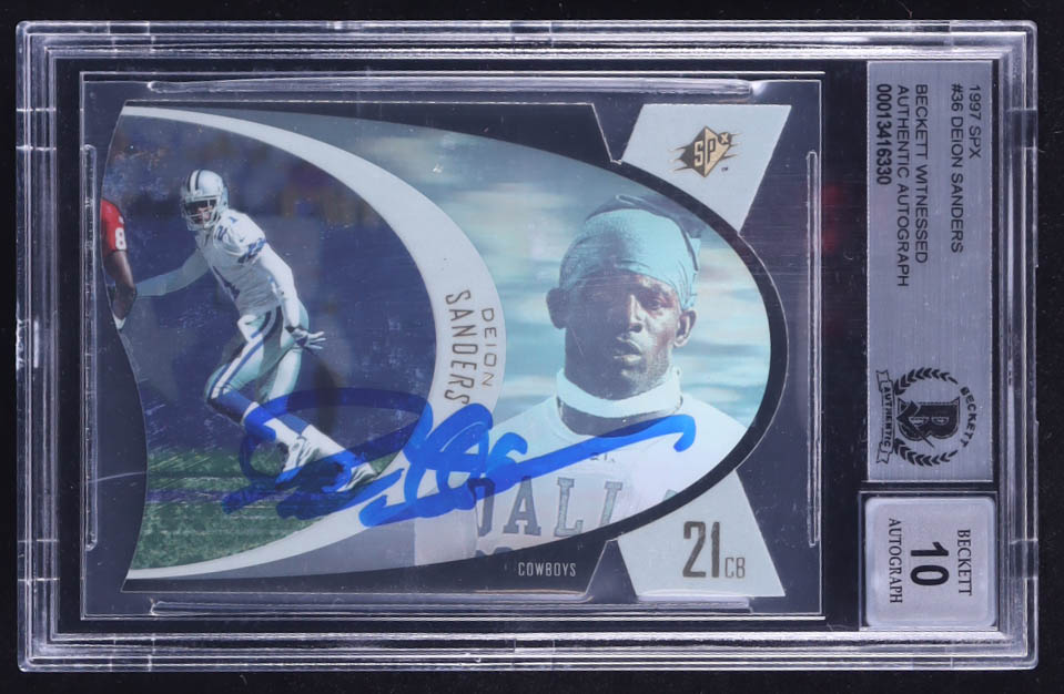 Deion Sanders Signed 1997 SPx #36 (BGS | Autograph Grade 10) at PristineAuction.com Deion Sanders Signed 1997 SPx #36 (BGS | Autograph Grade 10) at PristineAuction.com
