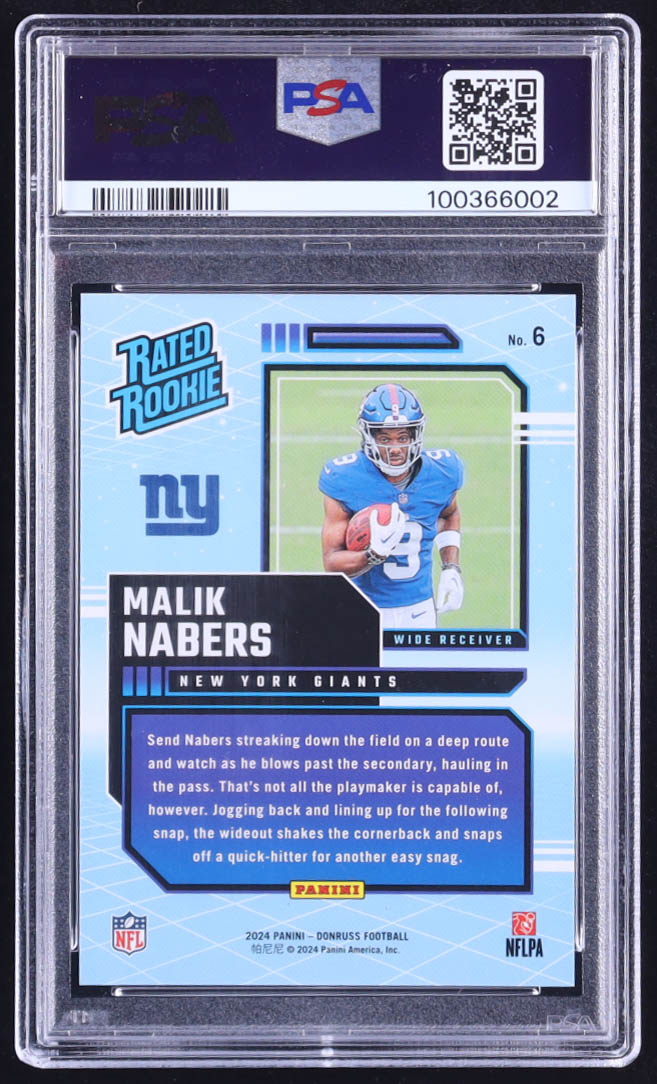 Malik Nabers 2024 Donruss Rated Rookies Retro #6 RC (PSA 10) at PristineAuction.com Malik Nabers 2024 Donruss Rated Rookies Retro #6 RC (PSA 10) at PristineAuction.com
