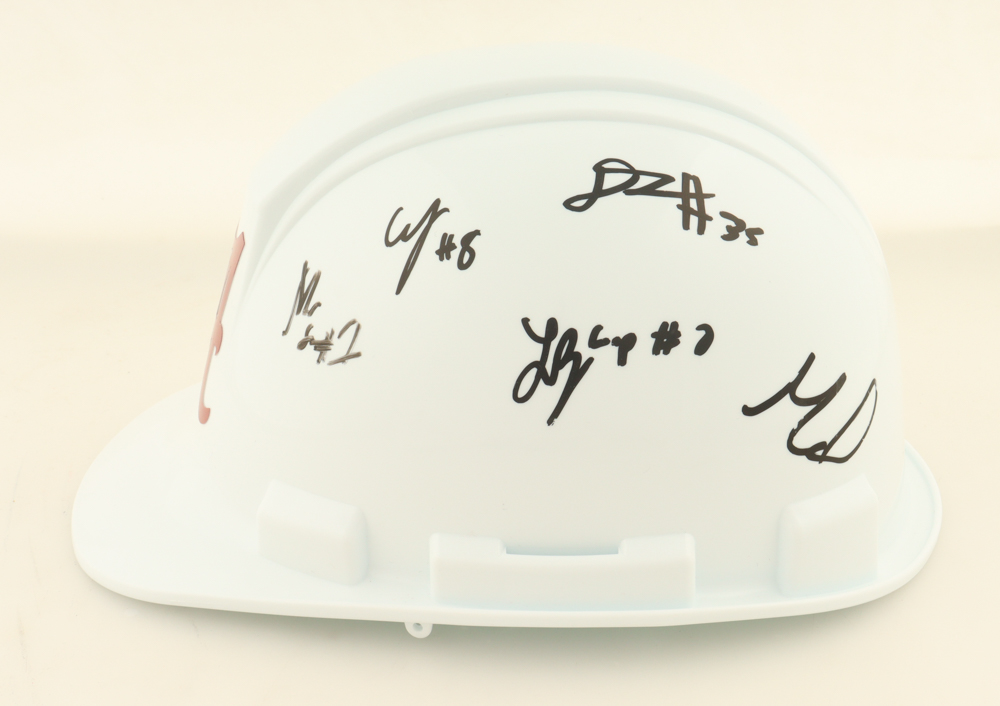 2025 Alabama Crimson Tide Hard Hat Team-Signed by (9) with Mark Sears, Chris Youngblood, Grant Nelson, Aden Holloway (Beckett & JSA) at PristineAuction.com 2025 Alabama Crimson Tide Hard Hat Team-Signed by (9) with Mark Sears, Chris Youngblood, Grant Nelson, Aden Holloway (Beckett & JSA) at PristineAuction.com