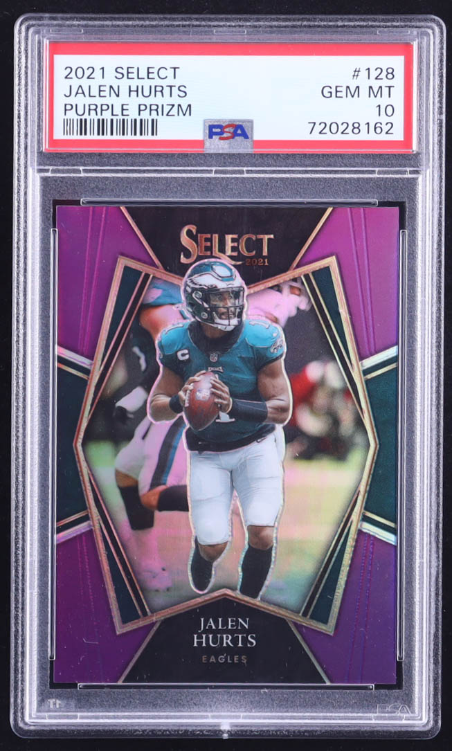 Jalen Hurts 2021 Select Prizm Purple #128 #05/75 (PSA 10) at PristineAuction.com Jalen Hurts 2021 Select Prizm Purple #128 #05/75 (PSA 10) at PristineAuction.com