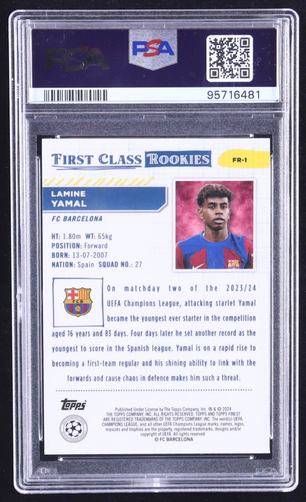 Lamine Yamal 2023-24 Finest UEFA Club Competitions First Class Rookies #FR1 RC (PSA 10) at PristineAuction.com Lamine Yamal 2023-24 Finest UEFA Club Competitions First Class Rookies #FR1 RC (PSA 10) at PristineAuction.com