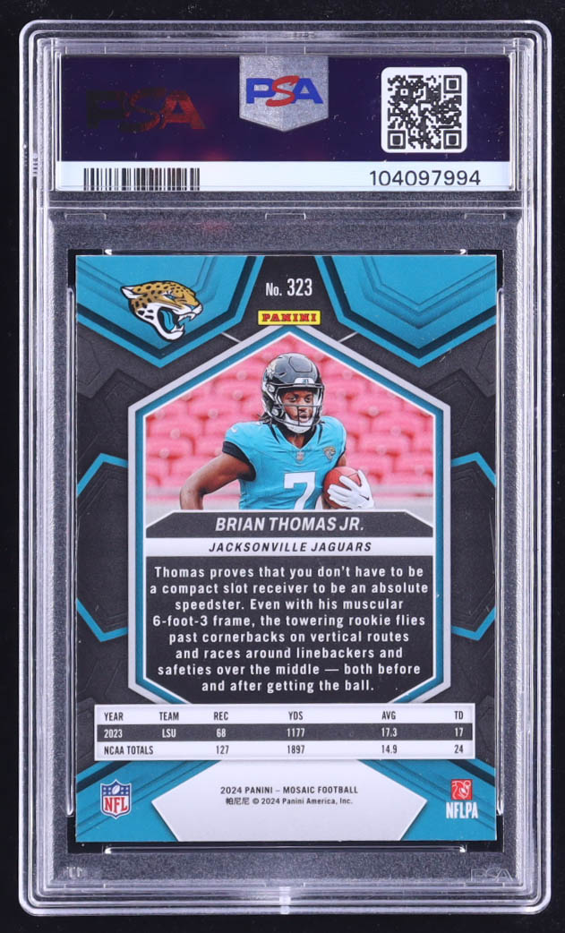Brian Thomas Jr. 2024 Panini Mosaic #323 RC (PSA 10) at PristineAuction.com Brian Thomas Jr. 2024 Panini Mosaic #323 RC (PSA 10) at PristineAuction.com