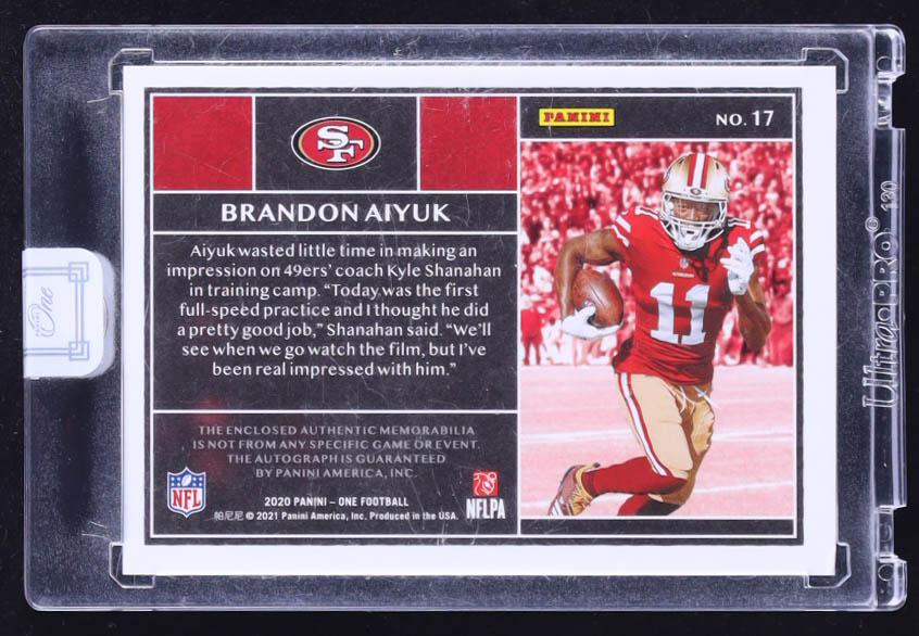 Brandon Aiyuk 2020 Panini One #17 Jersey Autograph RC #25/199 at PristineAuction.com Brandon Aiyuk 2020 Panini One #17 Jersey Autograph RC #25/199 at PristineAuction.com