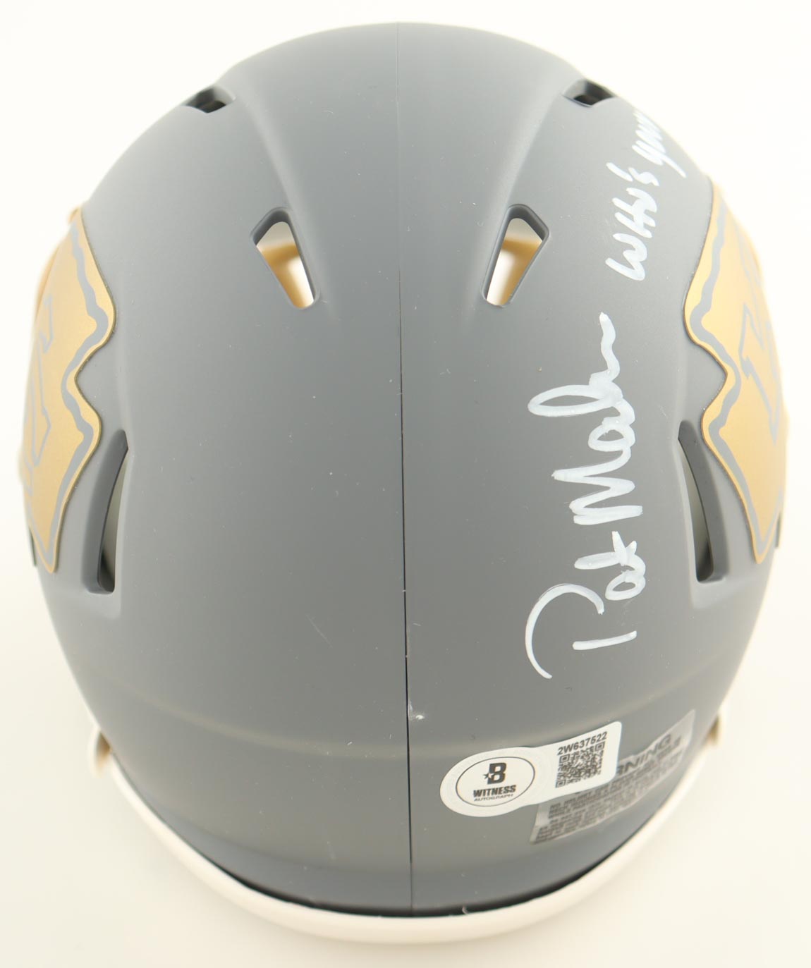 Patrick Mahomes Sr. Signed Chiefs Slate Alternate Speed Mini Helmet Inscribed "Who's Your Daddy?" (Beckett) at PristineAuction.com Patrick Mahomes Sr. Signed Chiefs Slate Alternate Speed Mini Helmet Inscribed "Who's Your Daddy?" (Beckett) at PristineAuction.com