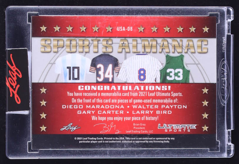 Walter Payton / Larry Bird / Gary Carter / Diego Maradona 2021 Leaf Ultimate Sport Sports Almanac Bronze #USA08 #6/25 at PristineAuction.com Walter Payton / Larry Bird / Gary Carter / Diego Maradona 2021 Leaf Ultimate Sport Sports Almanac Bronze #USA08 #6/25 at PristineAuction.com