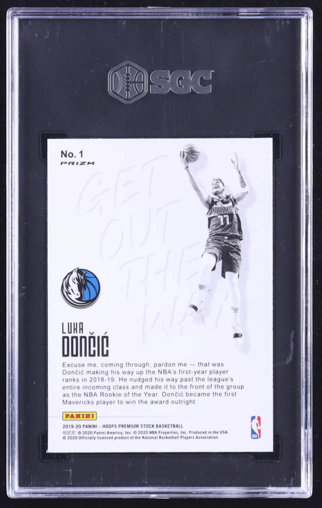 Luka Doncic 2019 Panini Hoops Premium Stock Get Out The Way Silver Prizms #1 (SGC 9.5) at PristineAuction.com Luka Doncic 2019 Panini Hoops Premium Stock Get Out The Way Silver Prizms #1 (SGC 9.5) at PristineAuction.com