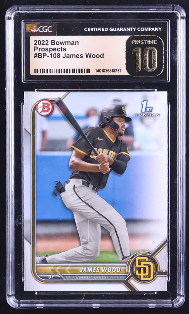 James Wood 2022 Bowman Prospects #BP108 RC (CGC 10 | Pristine Black Label) at PristineAuction.com James Wood 2022 Bowman Prospects #BP108 RC (CGC 10 | Pristine Black Label) at PristineAuction.com
