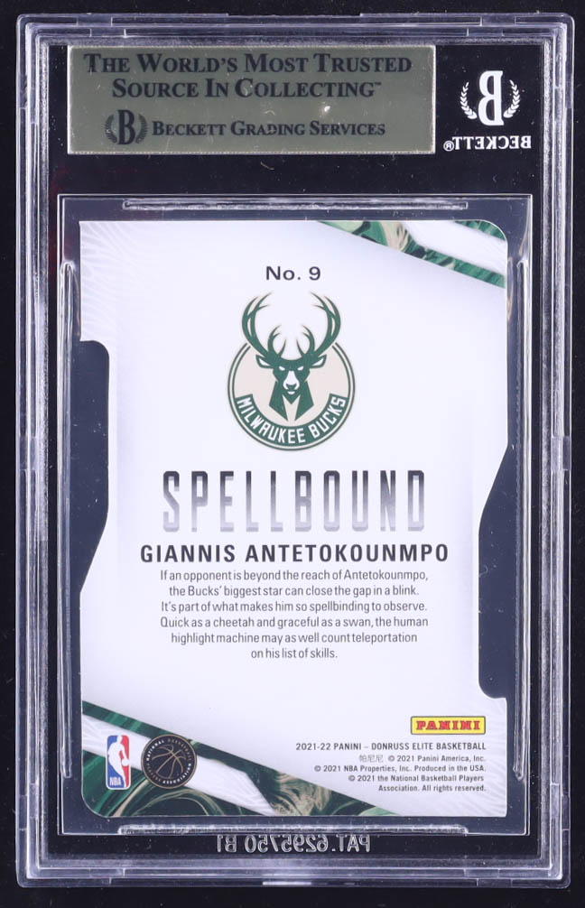 Giannis Antetokounmpo 2021-22 Elite Spellbound Orange Die Cut #9 (BGS 9.5) at PristineAuction.com Giannis Antetokounmpo 2021-22 Elite Spellbound Orange Die Cut #9 (BGS 9.5) at PristineAuction.com