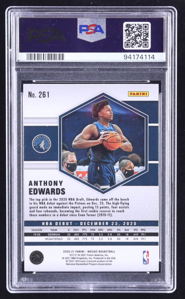 Anthony Edwards 2020-21 Panini Mosaic #261 RC (PSA 10) at PristineAuction.com Anthony Edwards 2020-21 Panini Mosaic #261 RC (PSA 10) at PristineAuction.com