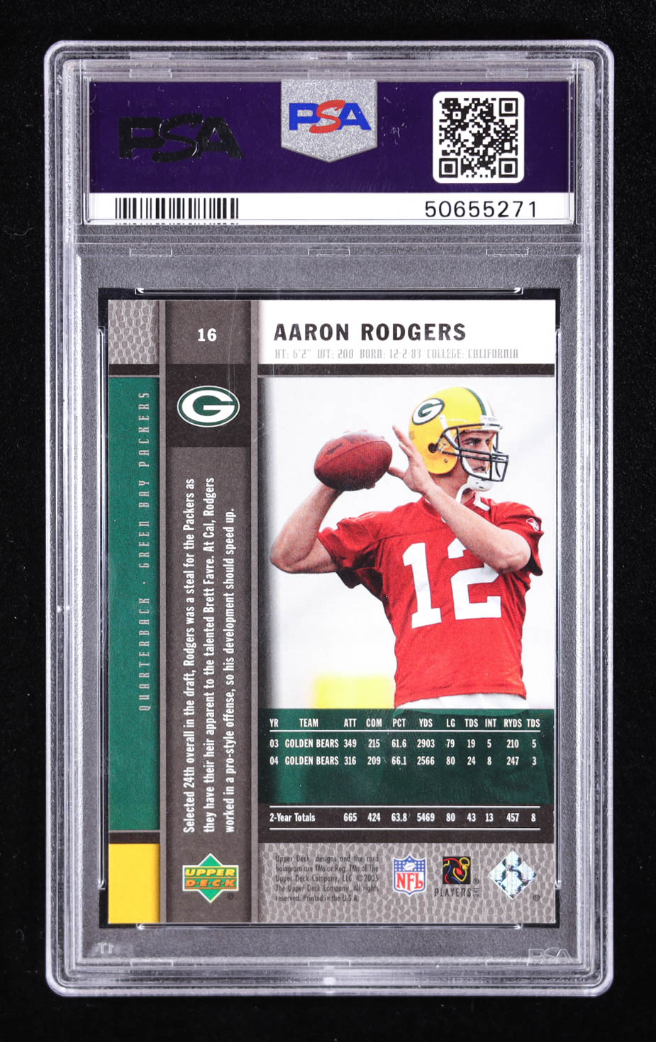 Aaron Rodgers 2005 Upper Deck Rookie Premiere #16 RC (PSA 9) at PristineAuction.com Aaron Rodgers 2005 Upper Deck Rookie Premiere #16 RC (PSA 9) at PristineAuction.com