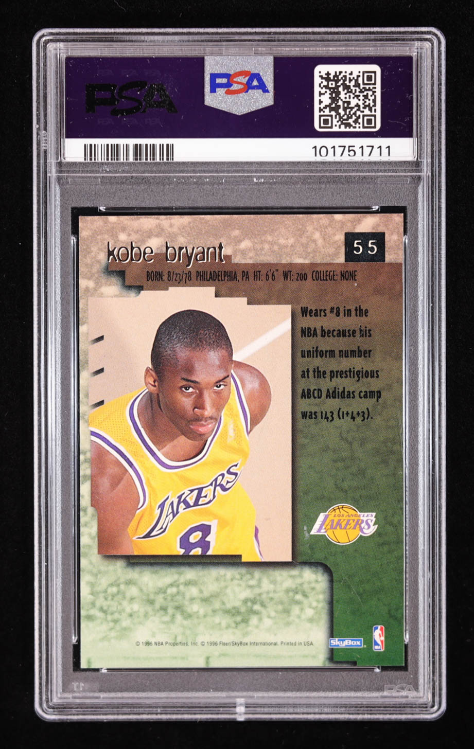 Kobe Bryant 1996-97 SkyBox Premium #55 RC (PSA 9) at PristineAuction.com Kobe Bryant 1996-97 SkyBox Premium #55 RC (PSA 9) at PristineAuction.com