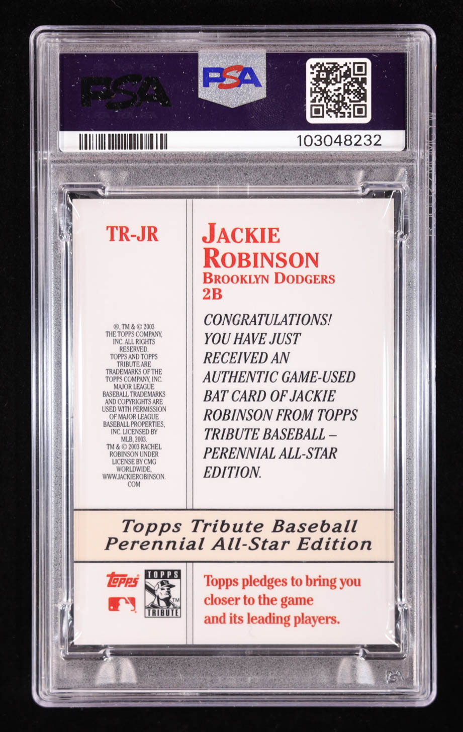 Jackie Robinson 2003 Topps Tribute Perennial All-Star Relics #JR Bat L (PSA 9) at PristineAuction.com Jackie Robinson 2003 Topps Tribute Perennial All-Star Relics #JR Bat L (PSA 9) at PristineAuction.com