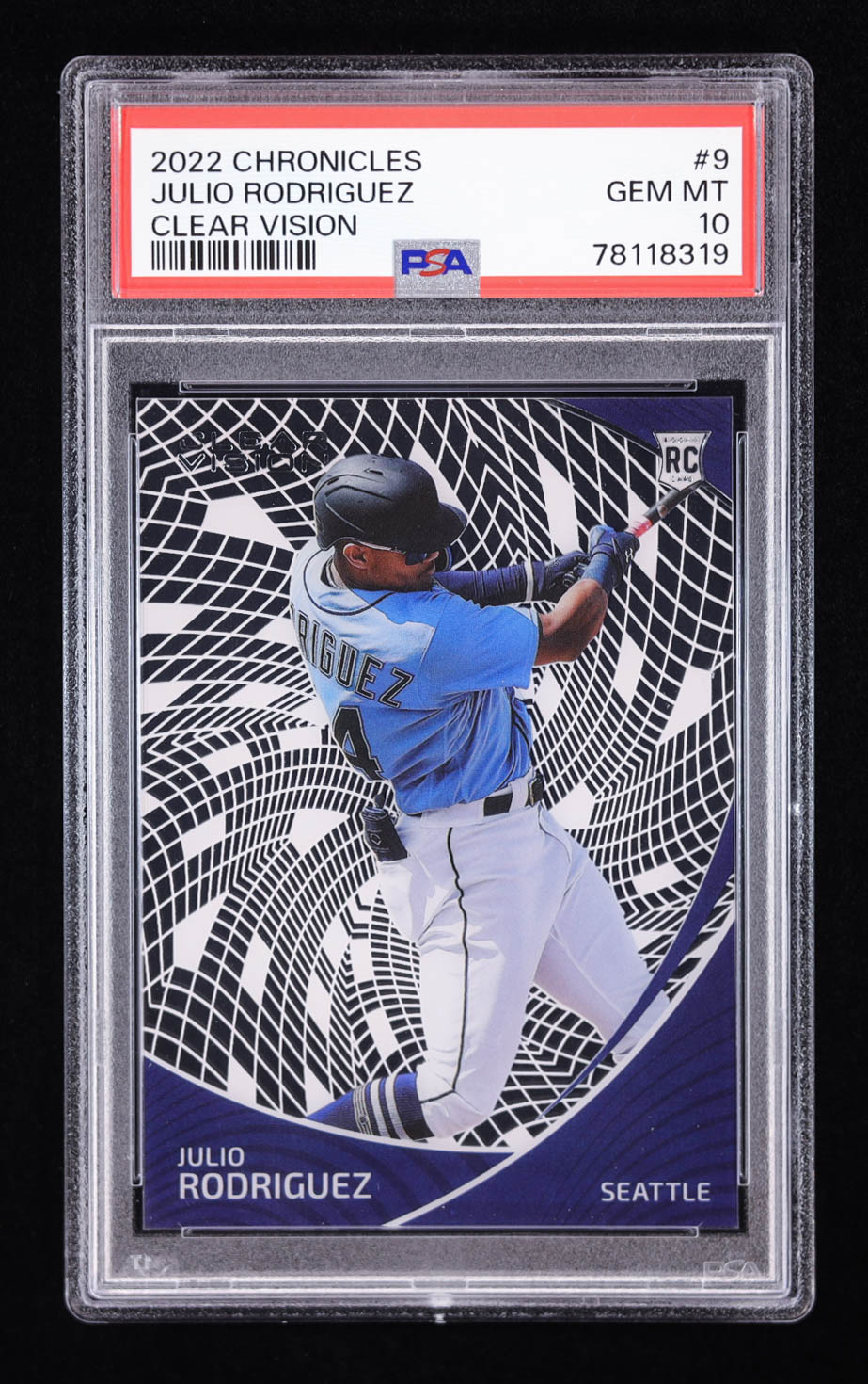 Julio Rodriguez 2022 Panini Chronicles Clear Vision #9 RC (PSA 10) at PristineAuction.com Julio Rodriguez 2022 Panini Chronicles Clear Vision #9 RC (PSA 10) at PristineAuction.com