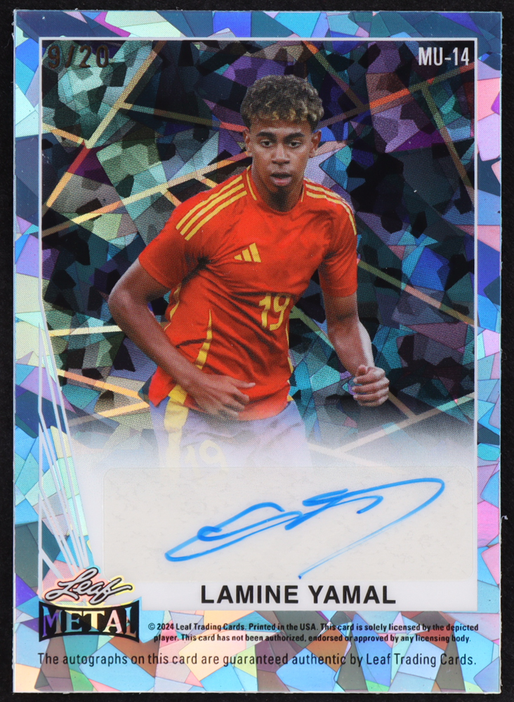 Endrick / Lamine Yamal 2024 Leaf Pro Set Collective Dual Auto Blue Cracked Ice #MU14 RC #9/20 at PristineAuction.com Endrick / Lamine Yamal 2024 Leaf Pro Set Collective Dual Auto Blue Cracked Ice #MU14 RC #9/20 at PristineAuction.com