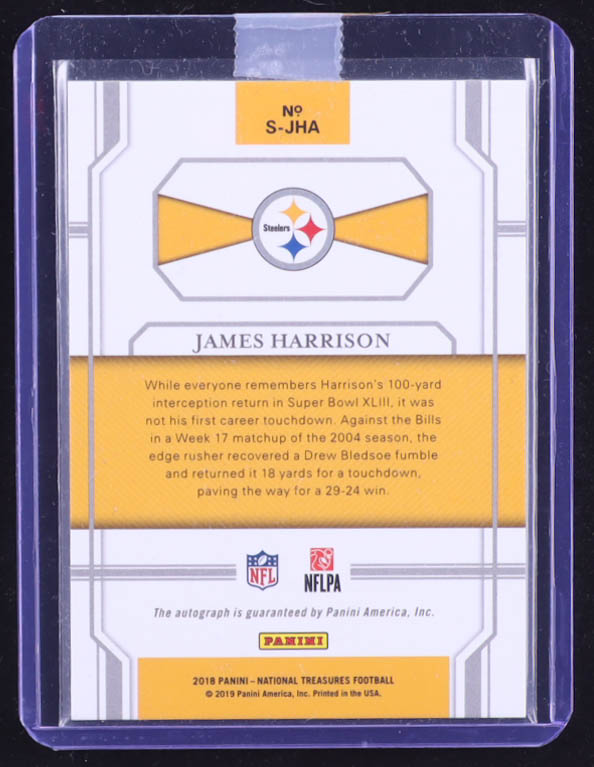 James Harrison 2018 Panini National Treasures Signatures #90 #23/25 at PristineAuction.com James Harrison 2018 Panini National Treasures Signatures #90 #23/25 at PristineAuction.com