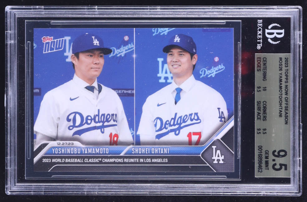 Yoshinobu Yamamoto / Shohei Ohtani 2023 Topps Now Offseason #OS26 RC (BGS 9.5) at PristineAuction.com Yoshinobu Yamamoto / Shohei Ohtani 2023 Topps Now Offseason #OS26 RC (BGS 9.5) at PristineAuction.com