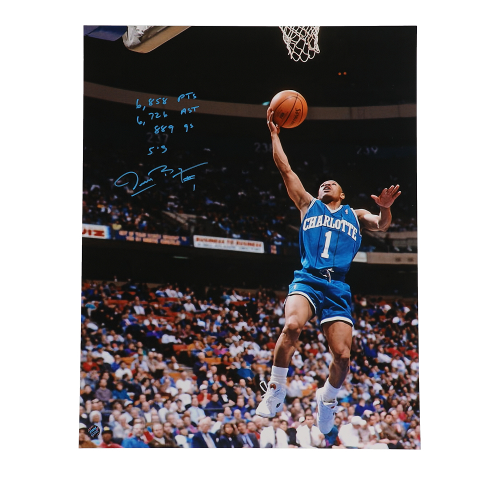 Muggsy Bogues Signed Hornets 16x20 Photo with (4) Career Stat Inscriptions (AWM) at PristineAuction.com