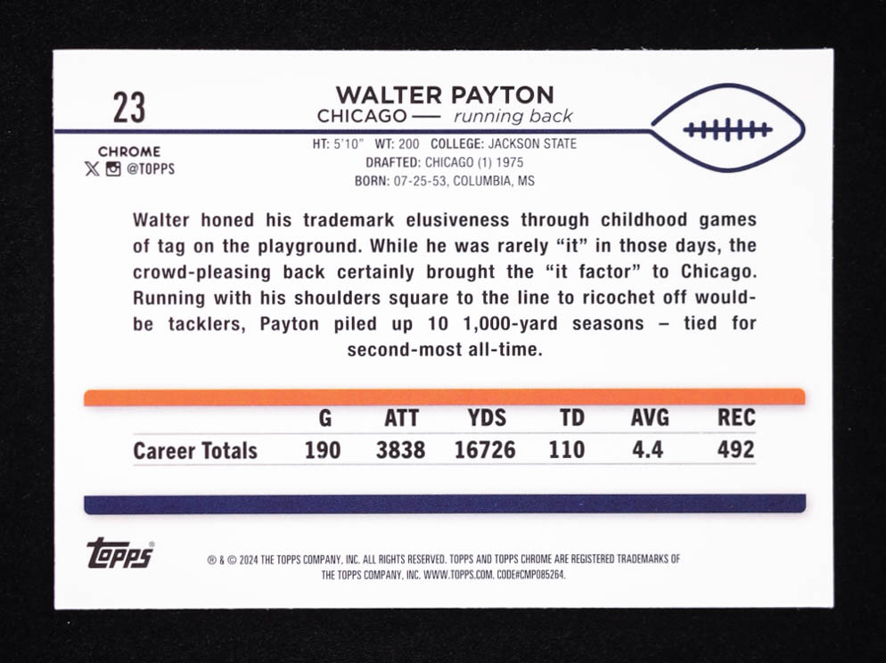 Walter Payton 2024 Topps Chrome Green Refractors #23 #51/99 at PristineAuction.com Walter Payton 2024 Topps Chrome Green Refractors #23 #51/99 at PristineAuction.com