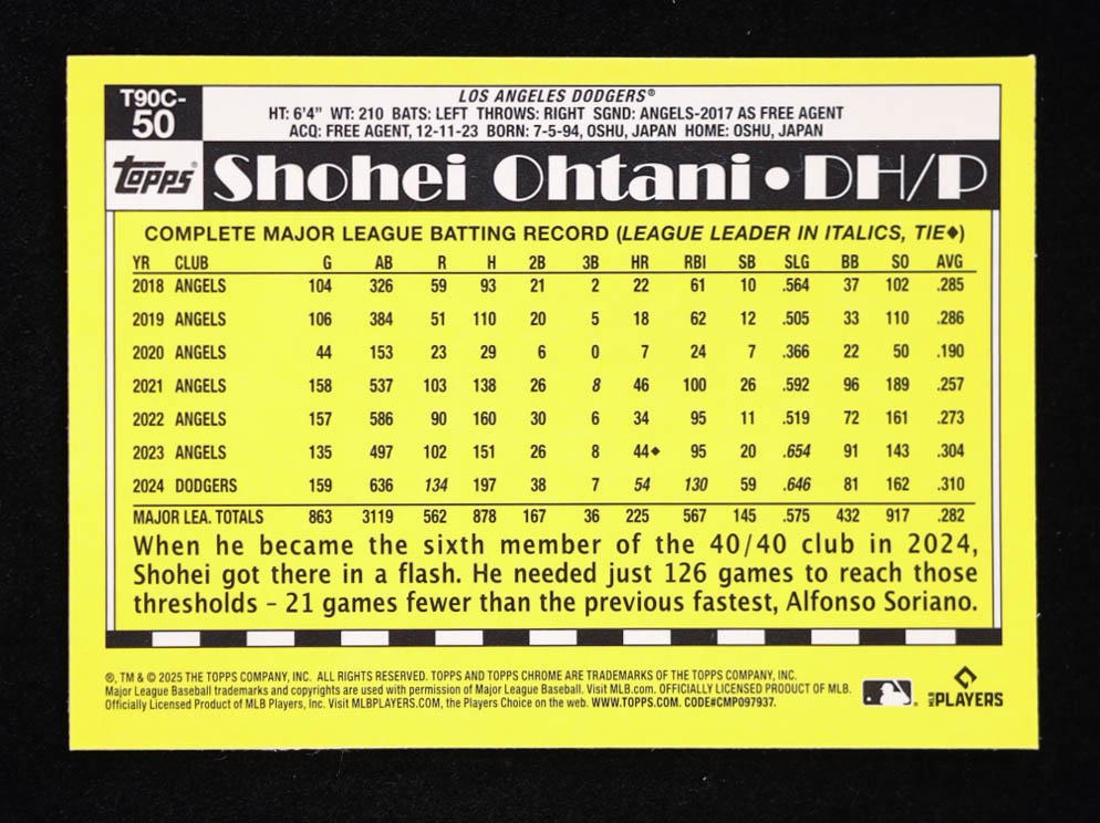 Shohei Ohtani 2025 Topps '90 Topps Silver Pack Chrome #T90C50 at PristineAuction.com Shohei Ohtani 2025 Topps '90 Topps Silver Pack Chrome #T90C50 at PristineAuction.com