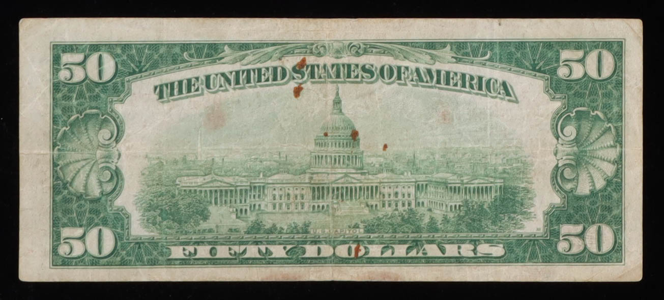 1929 United States $50 Fifty Dollar National Currency Bank Note - Brown Seal at PristineAuction.com 1929 United States $50 Fifty Dollar National Currency Bank Note - Brown Seal at PristineAuction.com