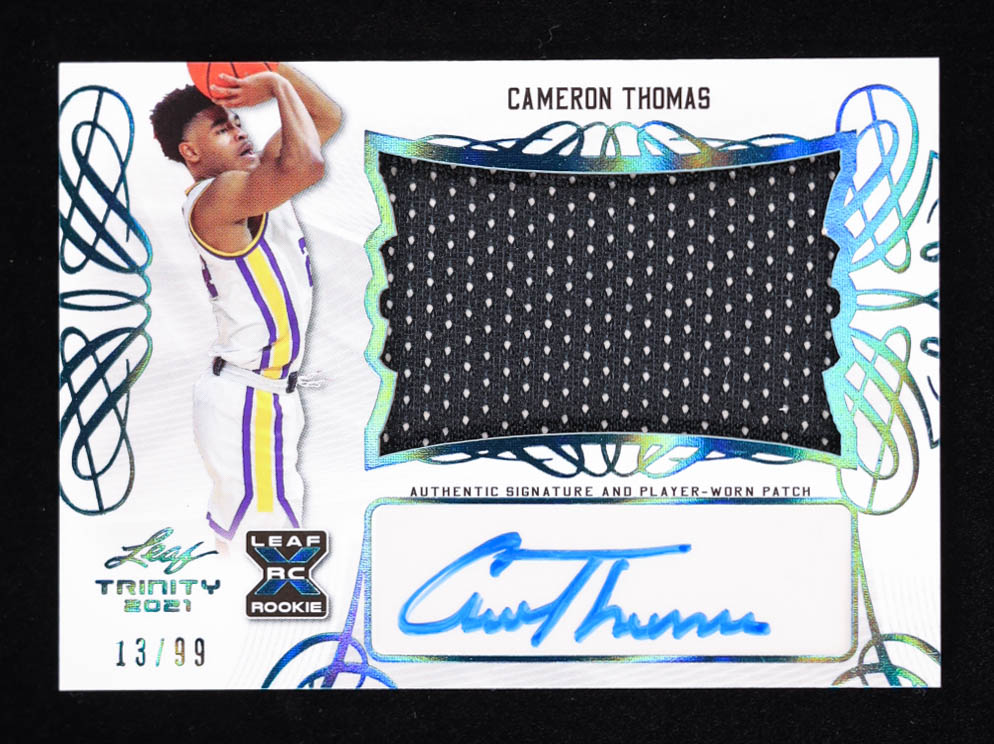 Cameron Thomas 2021 Leaf Trinity Patch Autographs Platinum Blue Spectrum #PACT1 RC #13/99 at PristineAuction.com Cameron Thomas 2021 Leaf Trinity Patch Autographs Platinum Blue Spectrum #PACT1 RC #13/99 at PristineAuction.com