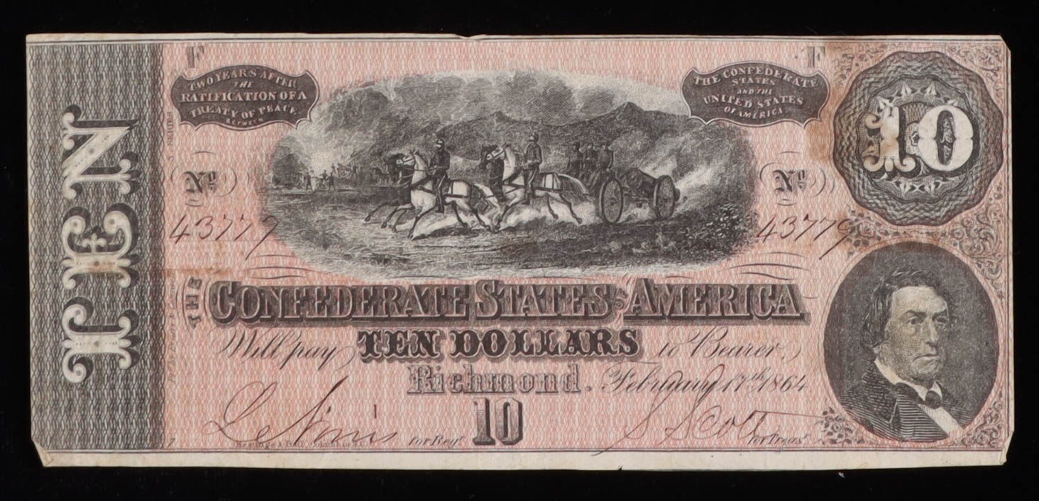 1864 Confederate States of America $10 Currency Note, 3rd Series T-68 at PristineAuction.com 1864 Confederate States of America $10 Currency Note, 3rd Series T-68 at PristineAuction.com