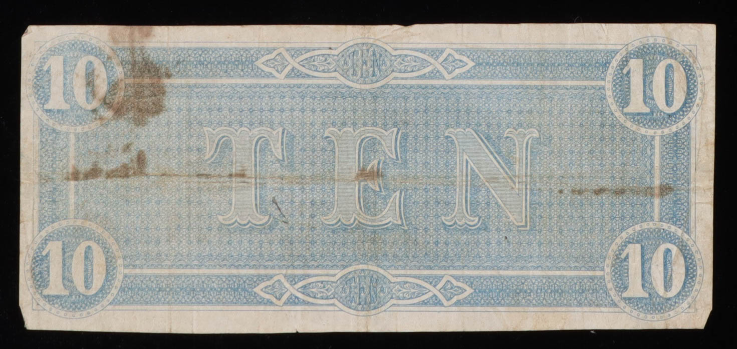 1864 Confederate States of America $10 Currency Note, 3rd Series T-68 at PristineAuction.com 1864 Confederate States of America $10 Currency Note, 3rd Series T-68 at PristineAuction.com