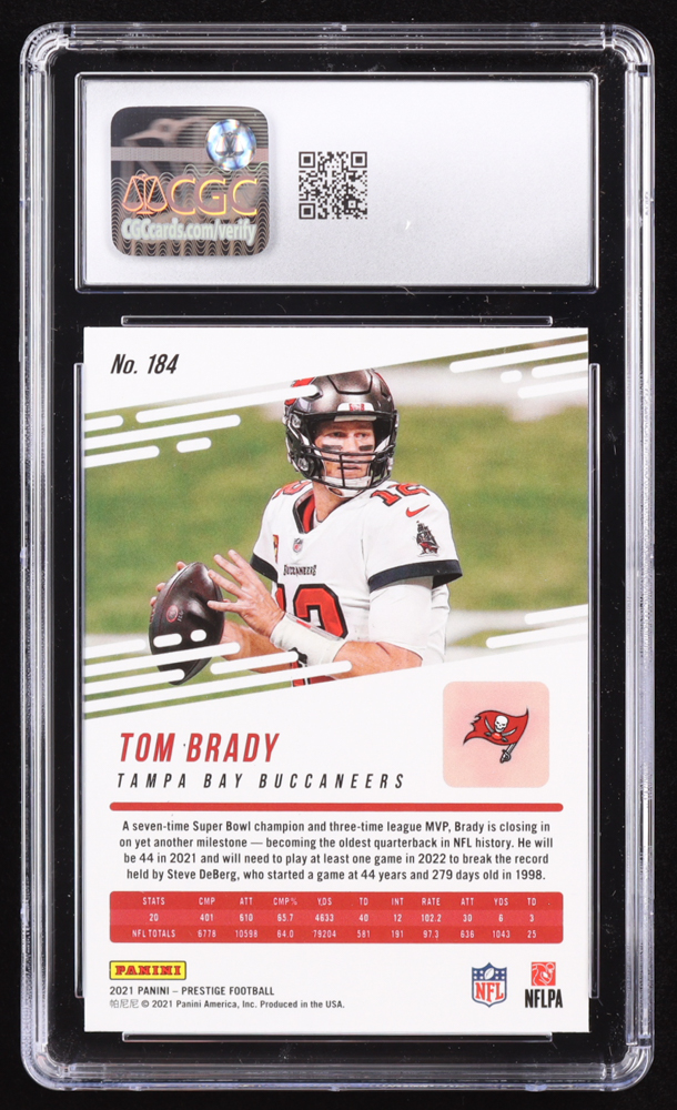 Tom Brady 2021 Panini Prestige Xtra Points Astral #184 (CGC 10) at PristineAuction.com Tom Brady 2021 Panini Prestige Xtra Points Astral #184 (CGC 10) at PristineAuction.com