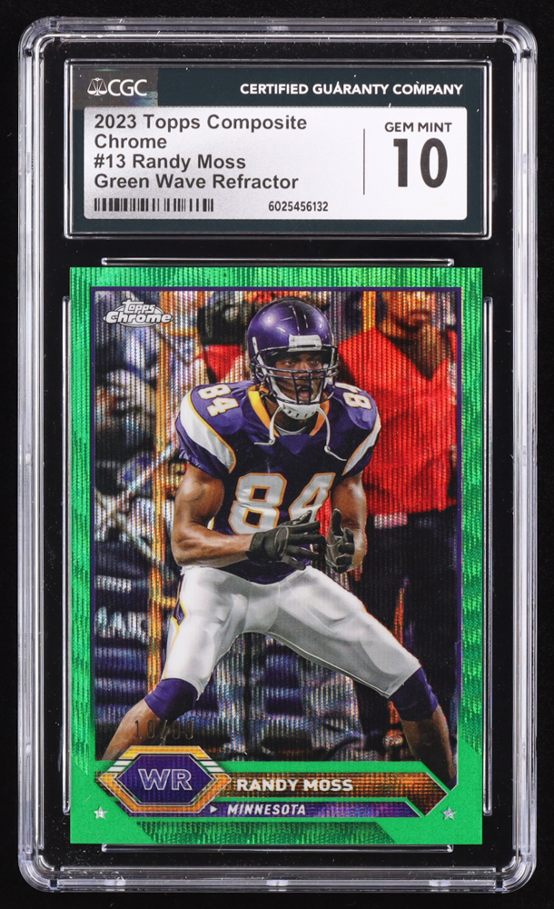 Randy Moss 2023 Topps Composite Chrome Green Wave Refractor #13 #10/99 (CGC 10) at PristineAuction.com Randy Moss 2023 Topps Composite Chrome Green Wave Refractor #13 #10/99 (CGC 10) at PristineAuction.com