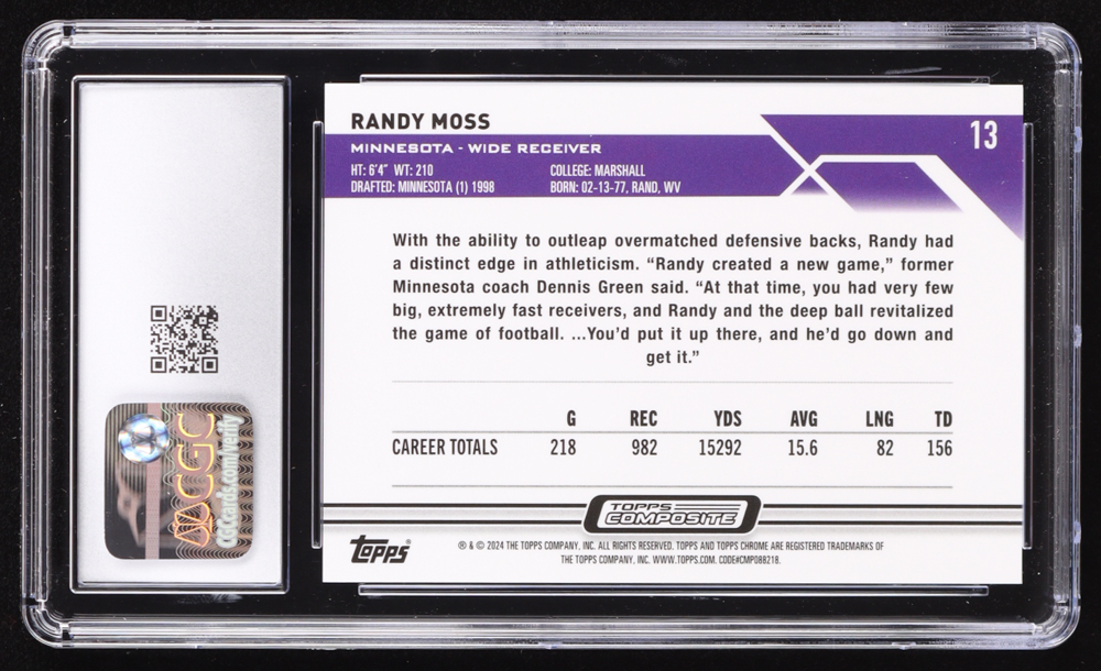 Randy Moss 2023 Topps Composite Chrome Green Wave Refractor #13 #10/99 (CGC 10) at PristineAuction.com Randy Moss 2023 Topps Composite Chrome Green Wave Refractor #13 #10/99 (CGC 10) at PristineAuction.com