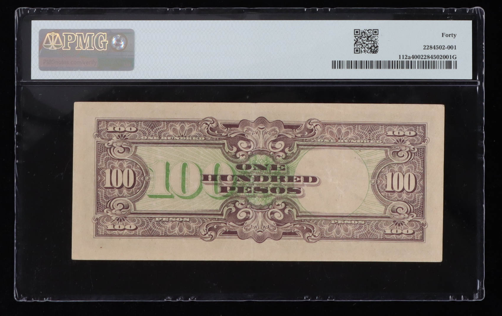 ND (1944) Philippines / Japanese Military Occupation WW2 - 100 Pesos Currency Note (PMG Extremely Fine 40) at PristineAuction.com ND (1944) Philippines / Japanese Military Occupation WW2 - 100 Pesos Currency Note (PMG Extremely Fine 40) at PristineAuction.com