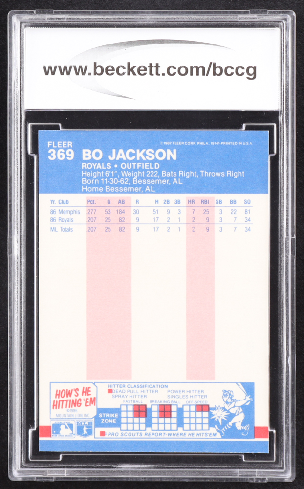 Bo Jackson 1987 Fleer Glossy #369 RC (BCCG 10) at PristineAuction.com Bo Jackson 1987 Fleer Glossy #369 RC (BCCG 10) at PristineAuction.com