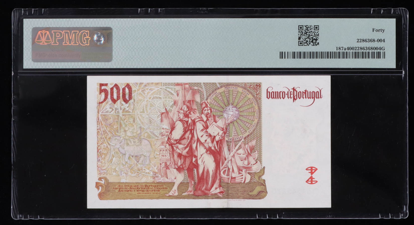 1997 Portugal, Banco de Portugal - 500 Escudos Currency Note (PMG Extremely Fine 40) at PristineAuction.com 1997 Portugal, Banco de Portugal - 500 Escudos Currency Note (PMG Extremely Fine 40) at PristineAuction.com