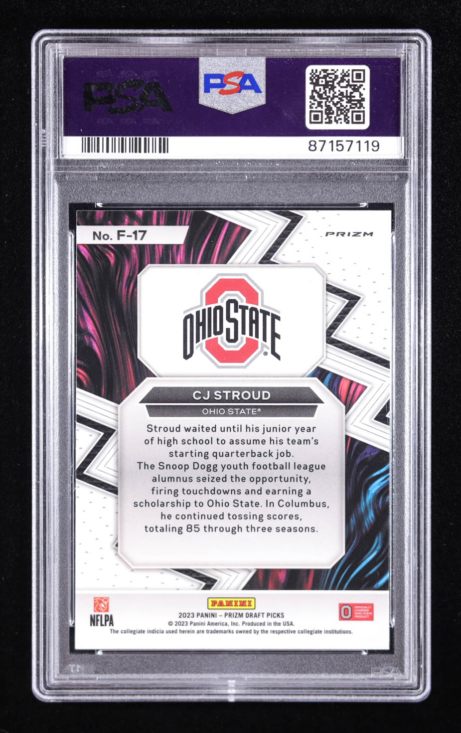 CJ Stroud 2023 Panini Prizm Draft Picks Fearless Green #17 RC (PSA 10) at PristineAuction.com CJ Stroud 2023 Panini Prizm Draft Picks Fearless Green #17 RC (PSA 10) at PristineAuction.com