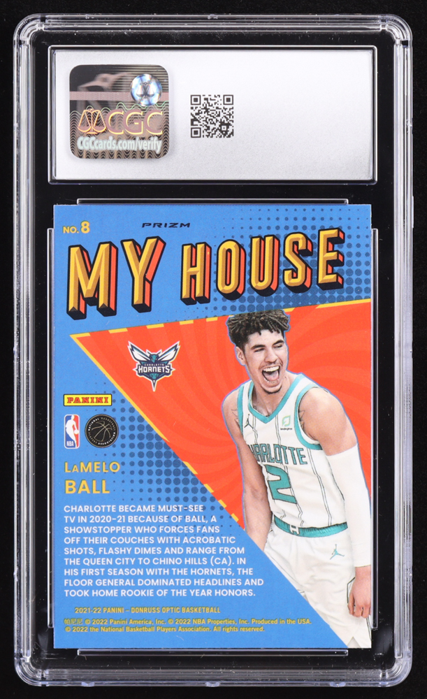 LaMelo Ball 2020-21 Donruss Optic My House Purple #8 RC (CGC 10) at PristineAuction.com LaMelo Ball 2020-21 Donruss Optic My House Purple #8 RC (CGC 10) at PristineAuction.com