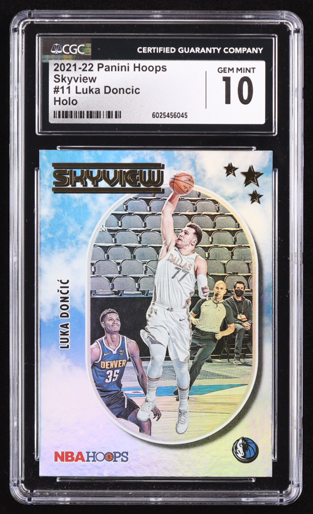Luka Doncic 2021-22 Hoops Skyview Holo #11 (CGC 10) at PristineAuction.com Luka Doncic 2021-22 Hoops Skyview Holo #11 (CGC 10) at PristineAuction.com