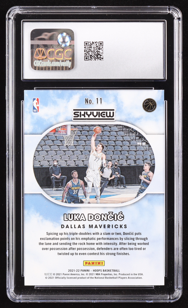 Luka Doncic 2021-22 Hoops Skyview Holo #11 (CGC 10) at PristineAuction.com Luka Doncic 2021-22 Hoops Skyview Holo #11 (CGC 10) at PristineAuction.com