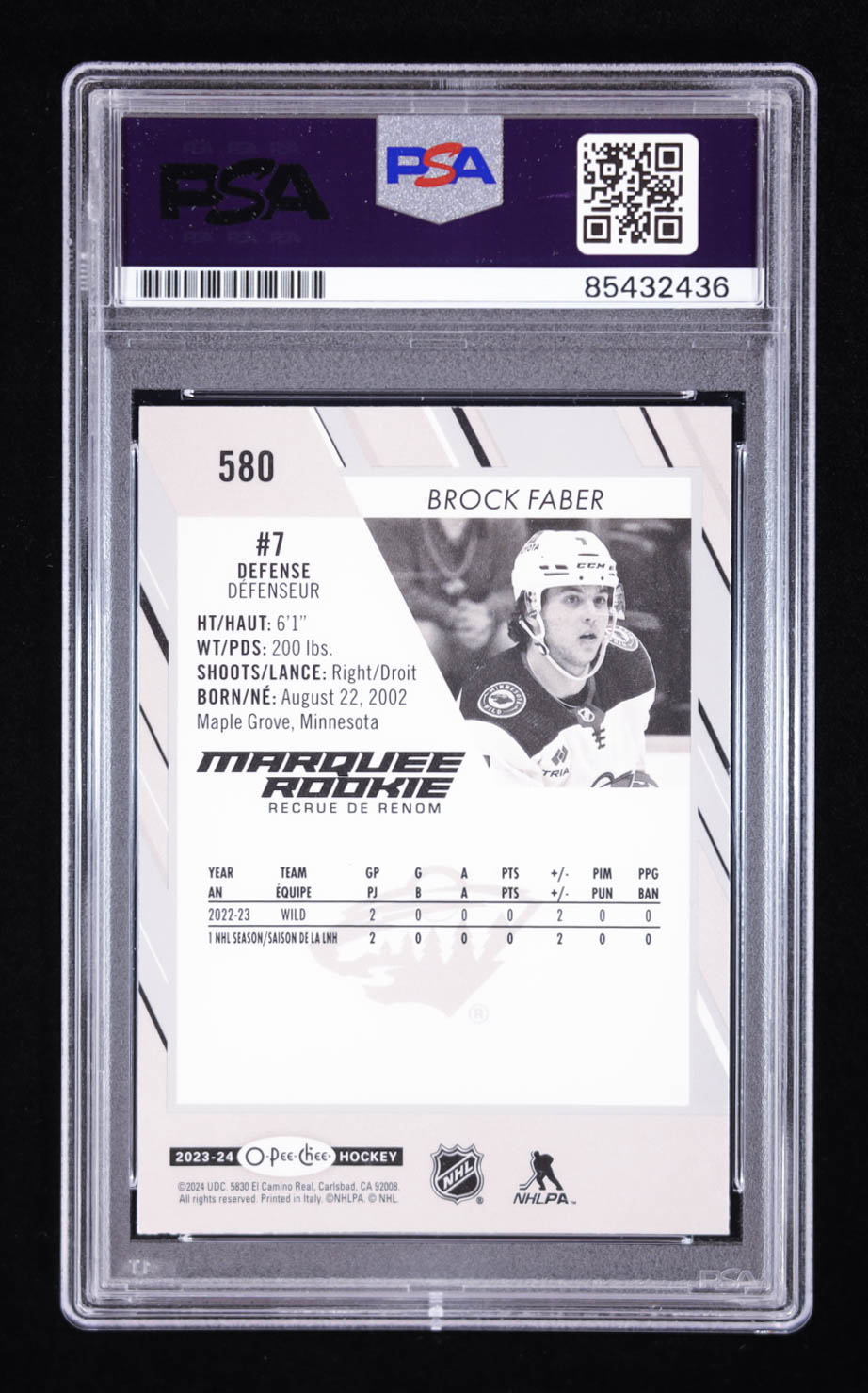 Brock Faber Signed 2023 O-Pee-Chee Marquee Rookie #580 (PSA) at PristineAuction.com Brock Faber Signed 2023 O-Pee-Chee Marquee Rookie #580 (PSA) at PristineAuction.com