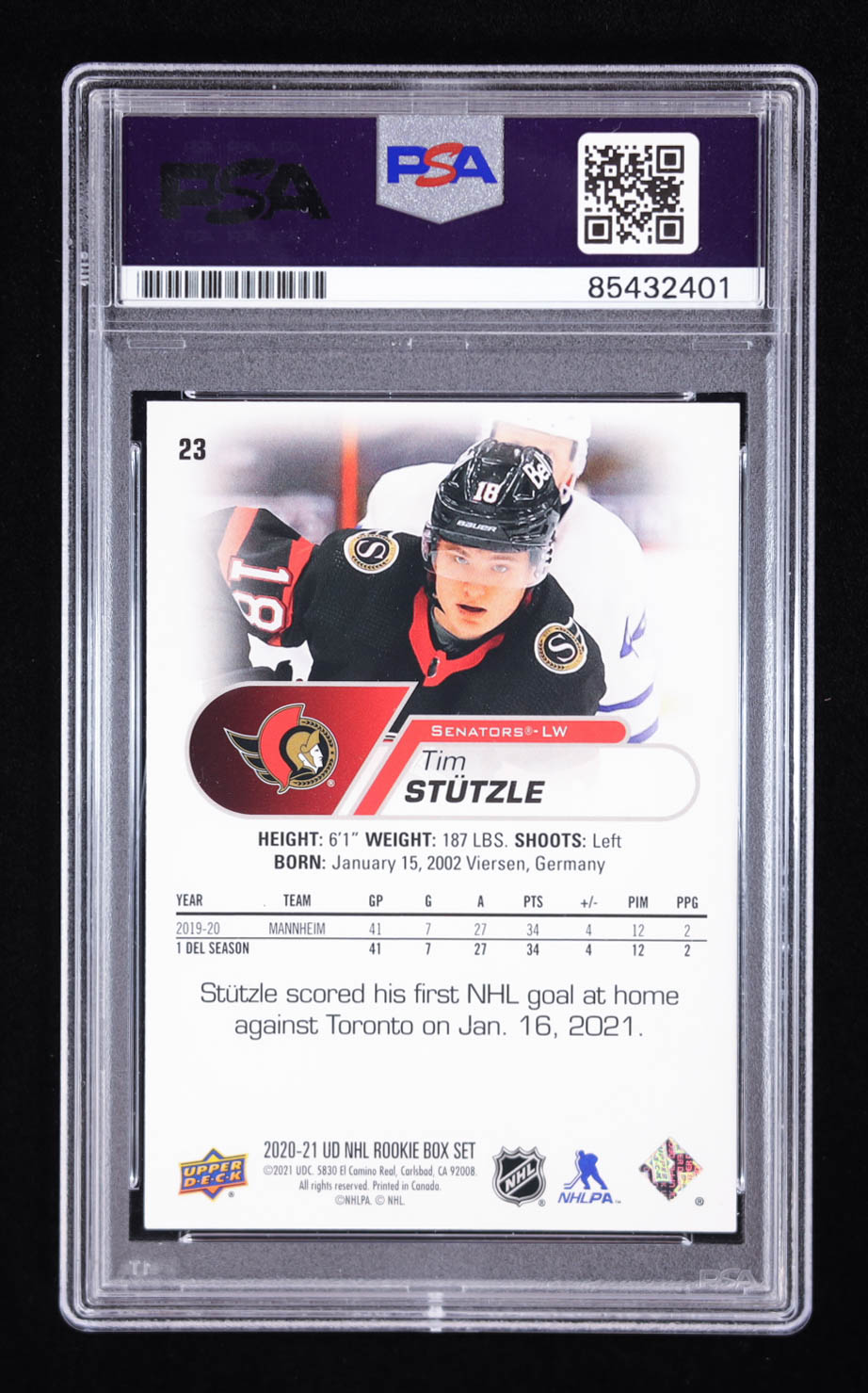 Tim Stutzle Signed 2023 Upper Deck #374 (PSA) at PristineAuction.com Tim Stutzle Signed 2023 Upper Deck #374 (PSA) at PristineAuction.com