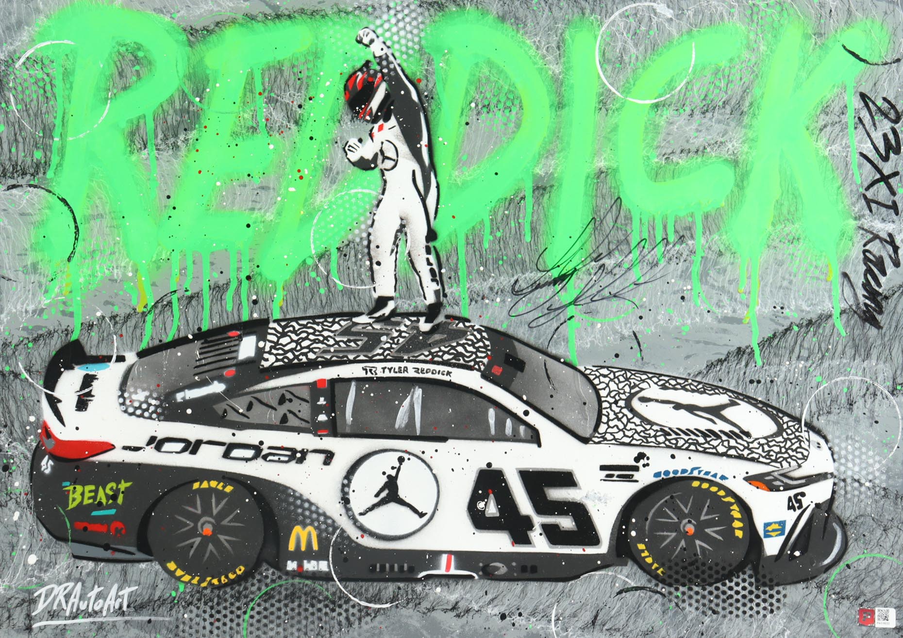 Tyler Reddick Signed NASCAR Original Painting by DRAutoART #1/1 (Pristine) at PristineAuction.com Tyler Reddick Signed NASCAR Original Painting by DRAutoART #1/1 (Pristine) at PristineAuction.com