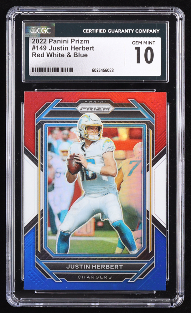 Justin Herbert 2022 Panini Prizm Red White & Blue #149 (CGC 10) at PristineAuction.com Justin Herbert 2022 Panini Prizm Red White & Blue #149 (CGC 10) at PristineAuction.com