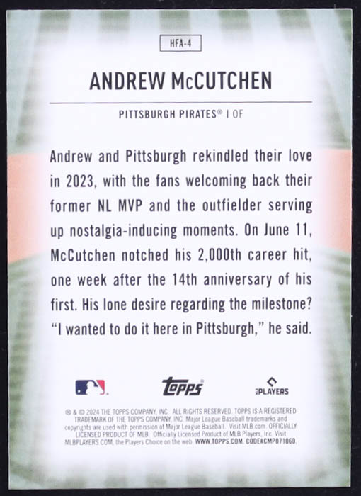 Andrew McCutchen 2024 Topps Home Field Advantage #HFA4 at PristineAuction.com Andrew McCutchen 2024 Topps Home Field Advantage #HFA4 at PristineAuction.com