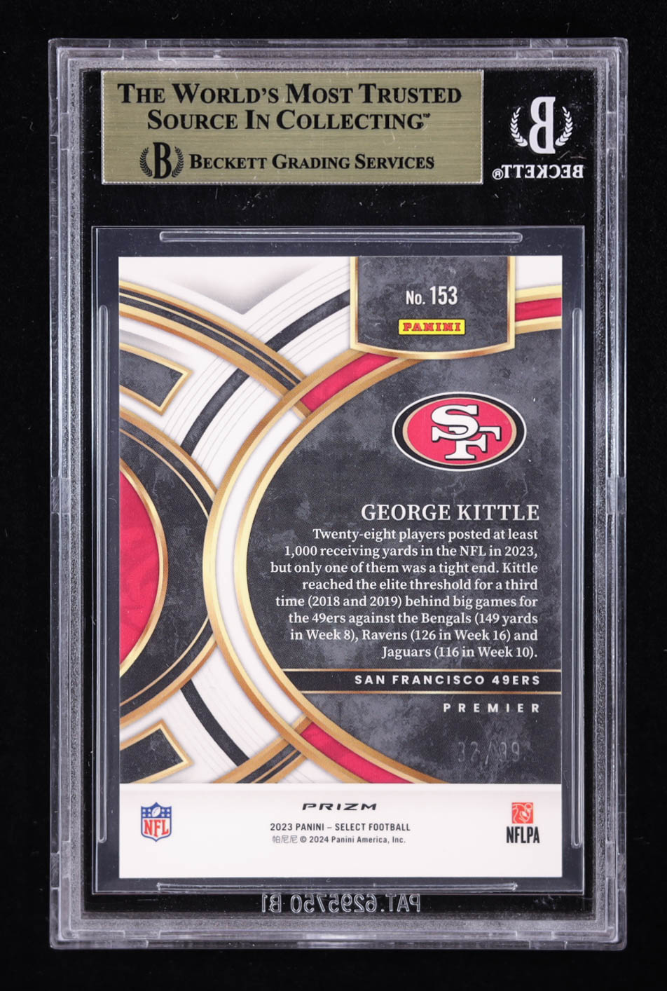 George Kittle 2023 Select Prizm Light Blue #153 #32/99 (BGS 9.5) at PristineAuction.com George Kittle 2023 Select Prizm Light Blue #153 #32/99 (BGS 9.5) at PristineAuction.com