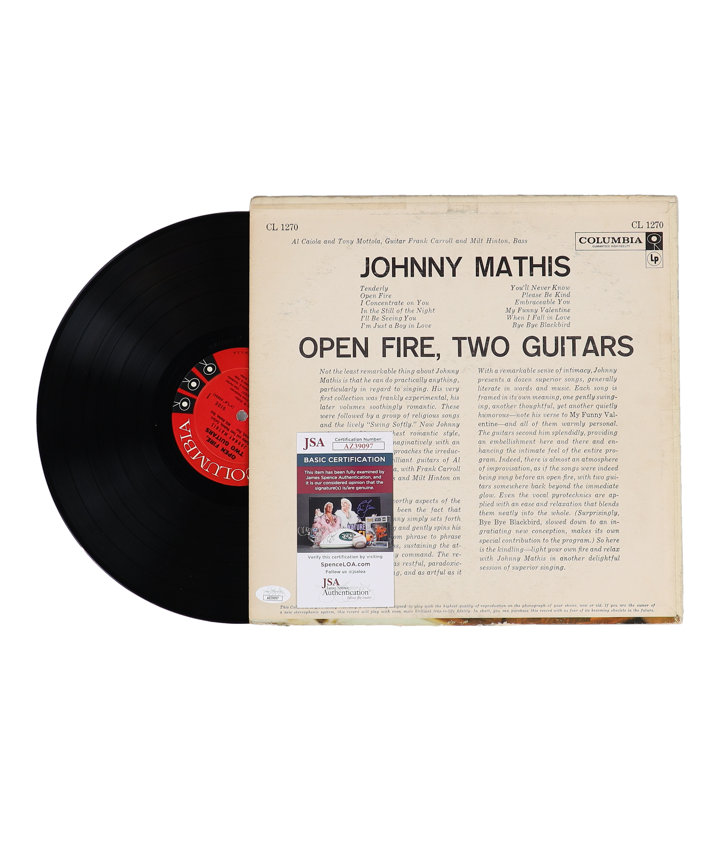 Johnny Mathis Signed "Open Fire, Two Guitars" Vinyl Record Album (JSA) at PristineAuction.com Johnny Mathis Signed "Open Fire, Two Guitars" Vinyl Record Album (JSA) at PristineAuction.com