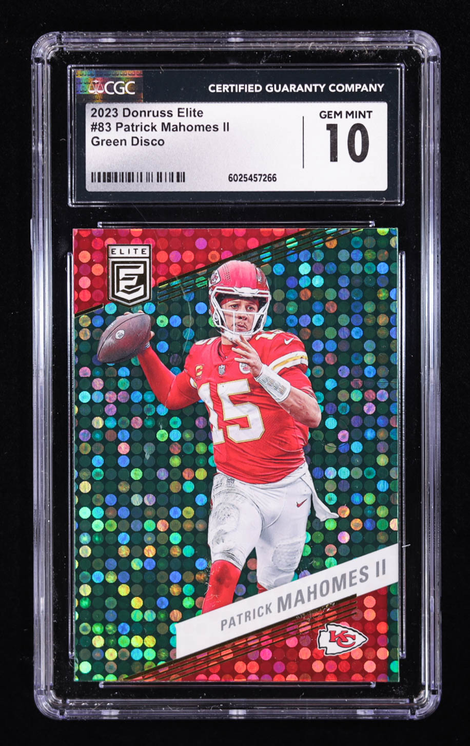 Patrick Mahomes 2023 Donruss Elite Green Disco #83 (CGC 10) at PristineAuction.com Patrick Mahomes 2023 Donruss Elite Green Disco #83 (CGC 10) at PristineAuction.com