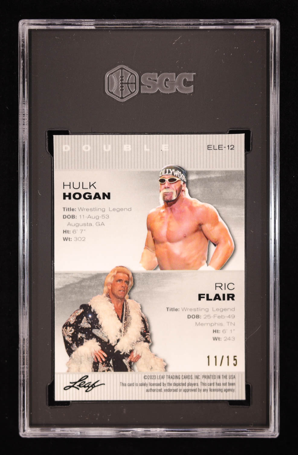 Hulk Hogan / Ric Flair 2023 Leaf Metal Special Release Exclusive Legends Edition Mojo Purple #ELE12 #/15 (SGC 9) at PristineAuction.com Hulk Hogan / Ric Flair 2023 Leaf Metal Special Release Exclusive Legends Edition Mojo Purple #ELE12 #/15 (SGC 9) at PristineAuction.com