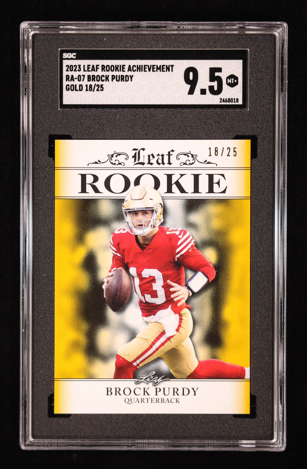 Brock Purdy 2023 Leaf Special Release Rookie Achievement Gold #RA07 #/25 (SGC 9.5) at PristineAuction.com Brock Purdy 2023 Leaf Special Release Rookie Achievement Gold #RA07 #/25 (SGC 9.5) at PristineAuction.com