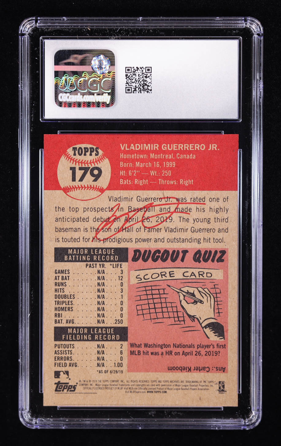 Vladimir Guerrero Jr. 2019 Topps Living Set #179 RC (CGC 10) at PristineAuction.com Vladimir Guerrero Jr. 2019 Topps Living Set #179 RC (CGC 10) at PristineAuction.com