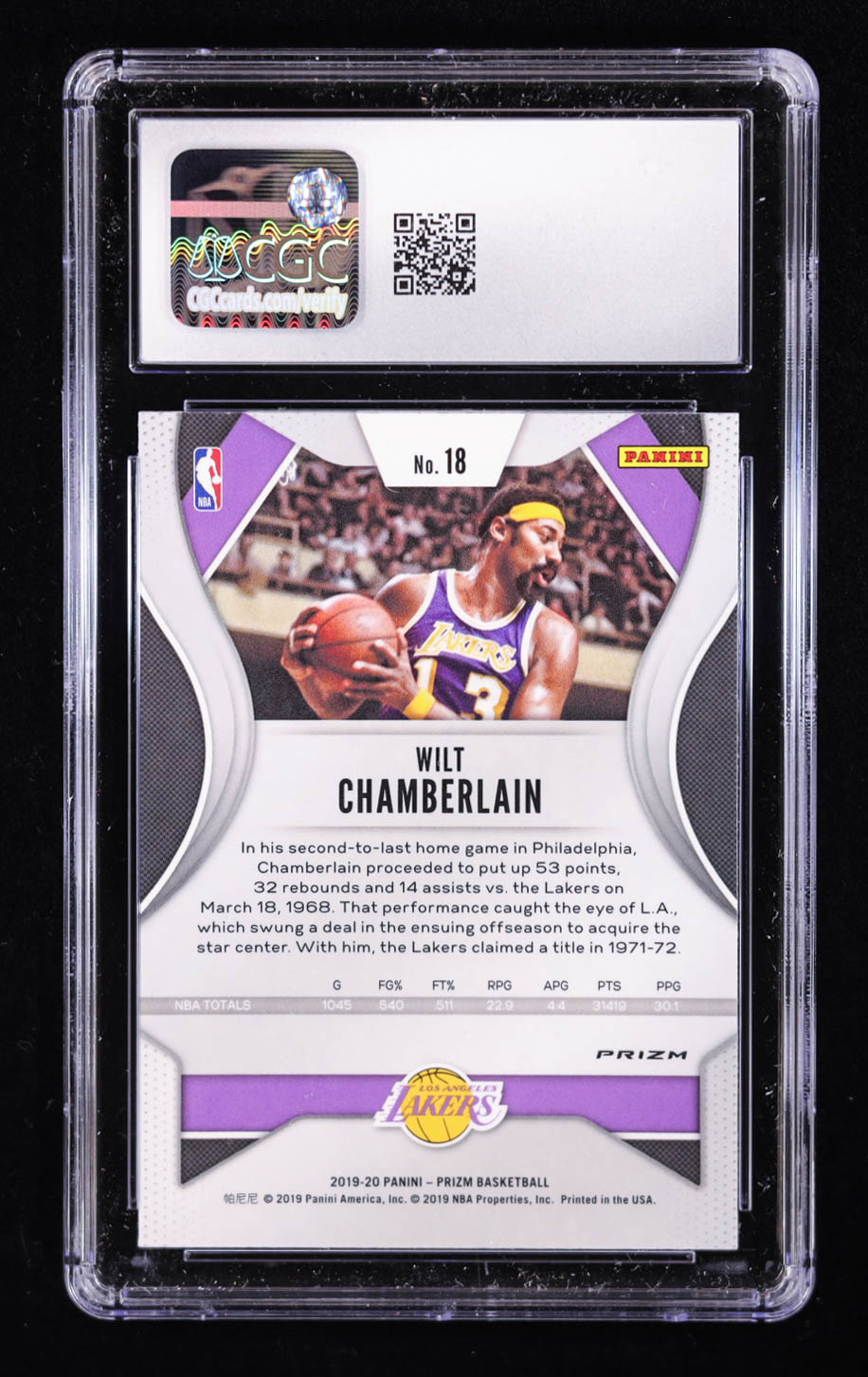 Wilt Chamberlain 2019-20 Panini Prizm Red White & Blue (CGC 10) at PristineAuction.com Wilt Chamberlain 2019-20 Panini Prizm Red White & Blue (CGC 10) at PristineAuction.com