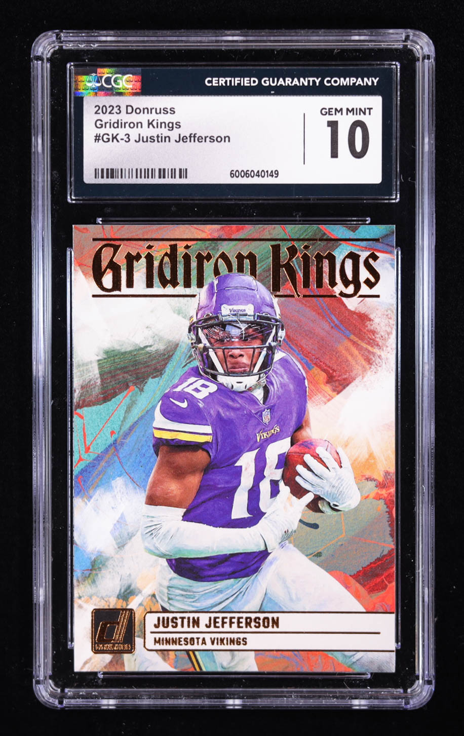 Justin Jefferson 2023 Donruss Gridiron Kings #GK3 (CGC 10) at PristineAuction.com Justin Jefferson 2023 Donruss Gridiron Kings #GK3 (CGC 10) at PristineAuction.com